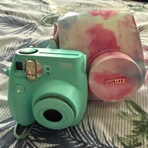 Instax Mini 9 Turquoise Camera with Pastel Tie-Dye Case